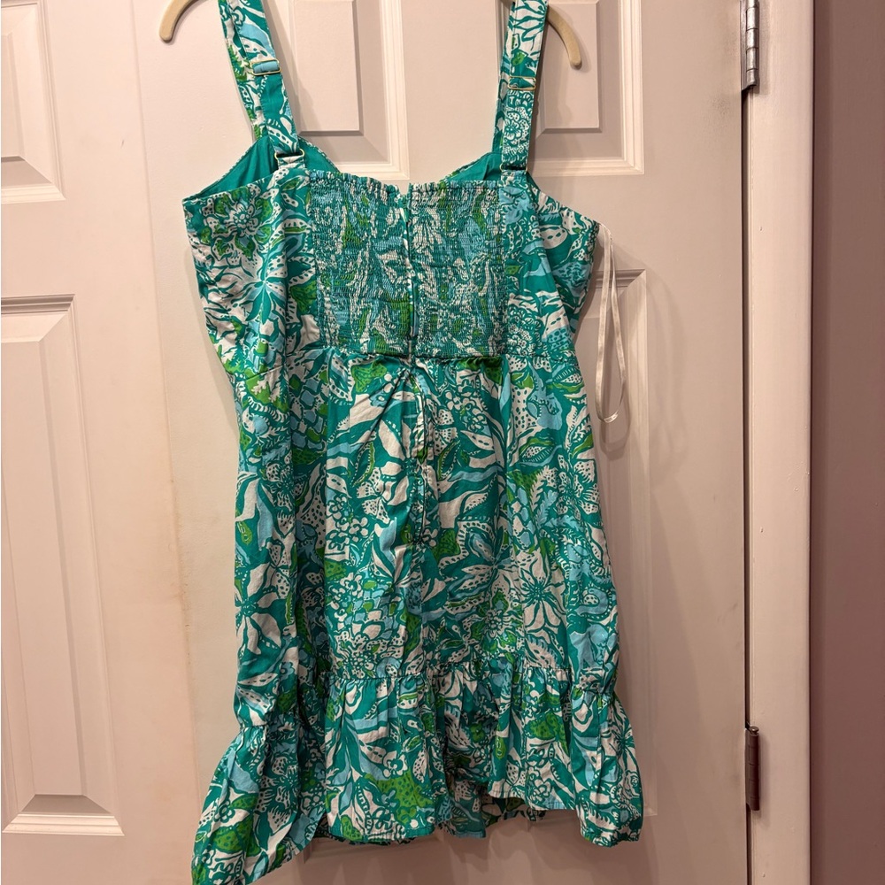 Lilly Pulitzer Teal & White Floral Mini Dress romper - Picture 3 of 4